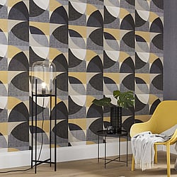 Galerie Wallcoverings Product Code: 10150-15 - ELLE Decoration Wallpaper Collection Galerie Wallcoverings Product Code 10150-15 - ELLE Decoration Wallpaper Collection - Gold Mustard Grey Cream Colours - Geometric Circle Graphic Design