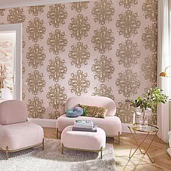 Galerie Wallcoverings Product Code: 10154-05 - ELLE Decoration Wallpaper Collection Galerie Wallcoverings Product Code 10154-05 - ELLE Decoration Wallpaper Collection - Blush Pink Gold Colours - Baroque Damask Design