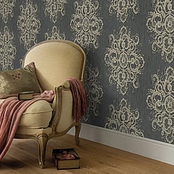 Galerie Wallcoverings Product Code: 10154-15 - ELLE Decoration Wallpaper Collection Galerie Wallcoverings Product Code 10154-15 - ELLE Decoration Wallpaper Collection - Dark Grey Gold Colours - Baroque Damask Design