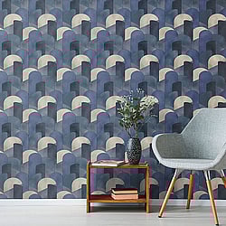 Galerie Wallcoverings Product Code: 10155-08 - ELLE Decoration Wallpaper Collection Galerie Wallcoverings Product Code 10155-08 - ELLE Decoration Wallpaper Collection - Blue Teal Beige Colours - 3D Geometric Graphic Design