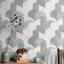 Galerie Wallcoverings Product Code: 10155-10 - ELLE Decoration Wallpaper Collection Galerie Wallcoverings Product Code 10155-10 - ELLE Decoration Wallpaper Collection - Grey Silver Beige Colours - 3D Geometric Graphic Design