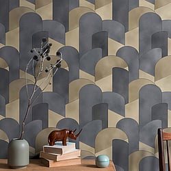 Galerie Wallcoverings Product Code: 10155-15 - ELLE Decoration Wallpaper Collection Galerie Wallcoverings Product Code 10155-15 - ELLE Decoration Wallpaper Collection - Gold Black Colours - 3D Geometric Graphic Design