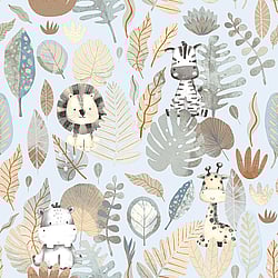 Galerie Wallcoverings Product Code: 14836 - Little Explorers 2 Wallpaper Collection Galerie Wallcoverings Product Code 14836 - Little Explorers 2 Wallpaper Collection - Heavenly Colours - If you’re looking for a cute jungle wallpaper for your child’s bedroom or nursery, look no further than our heartwarming Savannah wallpaper design. This fun design for kids features stylish pastel leaves, and hidden beneath them are four jungle friends that your child will love and admire on their wall – including a cute zebra and a happy hippo! The soft, muted tones on a creamy background will create a modern and warm feel in your child’s bedroom, nursery, or playroom. All the wallpapers in this collection have been designed to complement each other, which can add even more interest to this lovingly-created kids wallpaper. Savannah is a fun animal wallpaper that will really transform your little one’s space! Design
