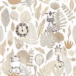 Galerie Wallcoverings Product Code: 14837 - Little Explorers 2 Wallpaper Collection Galerie Wallcoverings Product Code 14837 - Little Explorers 2 Wallpaper Collection - Beige - Silver Grey Colours - If you’re looking for a cute jungle wallpaper for your child’s bedroom or nursery, look no further than our heartwarming Savannah wallpaper design. This fun design for kids features stylish pastel leaves, and hidden beneath them are four jungle friends that your child will love and admire on their wall – including a cute zebra and a happy hippo! The soft, muted tones on a creamy background will create a modern and warm feel in your child’s bedroom, nursery, or playroom. All the wallpapers in this collection have been designed to complement each other, which can add even more interest to this lovingly-created kids wallpaper. Savannah is a fun animal wallpaper that will really transform your little one’s space! Design
