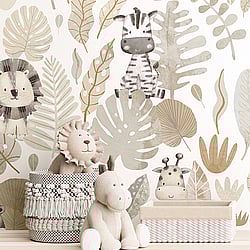 Galerie Wallcoverings Product Code: 14837 - Little Explorers 2 Wallpaper Collection Galerie Wallcoverings Product Code 14837 - Little Explorers 2 Wallpaper Collection - Beige - Silver Grey Colours - If you’re looking for a cute jungle wallpaper for your child’s bedroom or nursery, look no further than our heartwarming Savannah wallpaper design. This fun design for kids features stylish pastel leaves, and hidden beneath them are four jungle friends that your child will love and admire on their wall – including a cute zebra and a happy hippo! The soft, muted tones on a creamy background will create a modern and warm feel in your child’s bedroom, nursery, or playroom. All the wallpapers in this collection have been designed to complement each other, which can add even more interest to this lovingly-created kids wallpaper. Savannah is a fun animal wallpaper that will really transform your little one’s space! Design