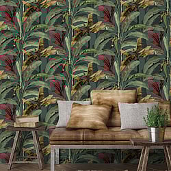 Galerie Wallcoverings Product Code: 18544 - Into The Wild Wallpaper Collection Galerie Wallcoverings Product Code 18544 - Into The Wild Wallpaper Collection - Green Red Colours - Banana Tree Design