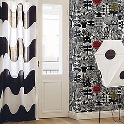 Galerie Wallcoverings Product Code: 23306 - Marimekko 5 Wallpaper Collection Galerie Wallcoverings Product Code 23306 - Marimekko 5 Wallpaper Collection - Black White Pink Red Yellow Colours - Marimekko Lintukoto Design