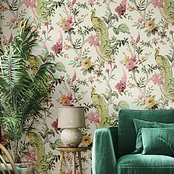 Galerie Wallcoverings Product Code: 25755 - Cottage Chic Wallpaper Collection Galerie Wallcoverings Product Code 25755 - Cottage Chic Wallpaper Collection - Pink Green Colours - Pavone Platino Design