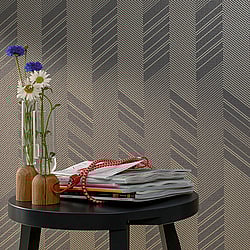 Galerie Wallcoverings Product Code: 30801 - Montego Wallpaper Collection Galerie Wallcoverings Product Code 30801 - Montego Wallpaper Collection - Dark Grey Gold Colours - Abstract Chevron Design