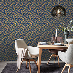 Galerie Wallcoverings Product Code: 31844 - Imagine Wallpaper Collection Galerie Wallcoverings Product Code 31844 - Imagine Wallpaper Collection - Blue Gold Colours - Contemporary Fan Motif Design