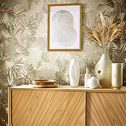 Galerie Wallcoverings Product Code: 33303 - Eden Wallpaper Collection Galerie Wallcoverings Product Code 33303 - Eden Wallpaper Collection - Metallic Jungle Leaves Design