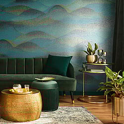 Galerie Wallcoverings Product Code: 34018 - Hotel Wallpaper Collection Galerie Wallcoverings Product Code 34018 - Hotel Wallpaper Collection - Blue, Black Colours - A textured misty landscape of hills Design