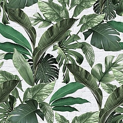 Galerie Wallcoverings Product Code: 34194 - Loft 2 Wallpaper Collection Galerie Wallcoverings Product Code 34194 - Loft 2 Wallpaper Collection - Green, White Colours - Tropical Brick Wall Panel Design