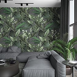 Galerie Wallcoverings Product Code: 34195 - Loft 2 Wallpaper Collection Galerie Wallcoverings Product Code 34195 - Loft 2 Wallpaper Collection - Green, Grey Colours - Tropical Brick Wall Panel Design
