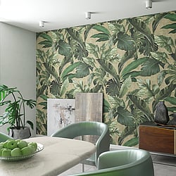 Galerie Wallcoverings Product Code: 34198 - Loft 2 Wallpaper Collection Galerie Wallcoverings Product Code 34198 - Loft 2 Wallpaper Collection - Green, Beige Colours - Tropical Wall Panel Design