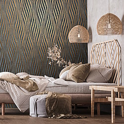 Galerie Wallcoverings Product Code: 34263 - Urban Textures Wallpaper Collection Galerie Wallcoverings Product Code 34263 - Urban Textures Wallpaper Collection - Black Copper Colours - Wave Design