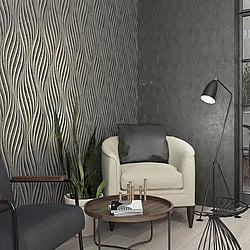 Galerie Wallcoverings Product Code: 34264 - Urban Textures Wallpaper Collection Galerie Wallcoverings Product Code 34264 - Urban Textures Wallpaper Collection - Black Silver Colours - Wave Design