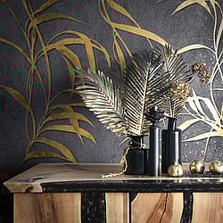 Galerie Wallcoverings Product Code: 34289 - Urban Textures Wallpaper Collection Galerie Wallcoverings Product Code 34289 - Urban Textures Wallpaper Collection - Black Gold Colours - Leaf Design