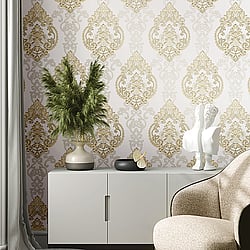 Galerie Wallcoverings Product Code: 42522 - Opulence Wallpaper Collection Galerie Wallcoverings Product Code 42522 - Opulence Wallpaper Collection - Cream Gold Colours - Large Damask Design