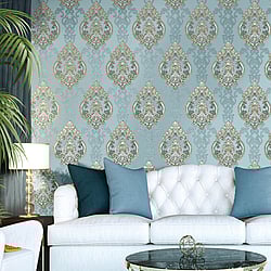 Galerie Wallcoverings Product Code: 42526 - Opulence Wallpaper Collection Galerie Wallcoverings Product Code 42526 - Opulence Wallpaper Collection - Blue Gold Colours - Large Damask Design