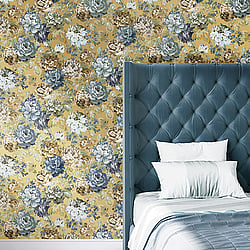 Galerie Wallcoverings Product Code: 42536 - Opulence Wallpaper Collection Galerie Wallcoverings Product Code 42536 - Opulence Wallpaper Collection - Mustard Yellow Blue Colours - Italian Floral Design