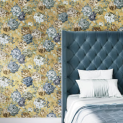Galerie Wallcoverings Product Code: 42536 - Opulence Wallpaper Collection Galerie Wallcoverings Product Code 42536 - Opulence Wallpaper Collection - Mustard Yellow Blue Colours - Italian Floral Design