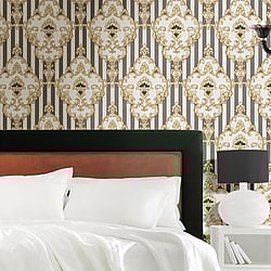 Galerie Wallcoverings Product Code: 4603 - Italian Glamour Wallpaper Collection Galerie Wallcoverings Product Code 4603 - Italian Glamour Wallpaper Collection - Black Beige Colours - Damask over Stripe Design
