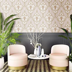 Galerie Wallcoverings Product Code: 4604 - Italian Glamour Wallpaper Collection Galerie Wallcoverings Product Code 4604 - Italian Glamour Wallpaper Collection - Pink Colours - Damask over Stripe Design