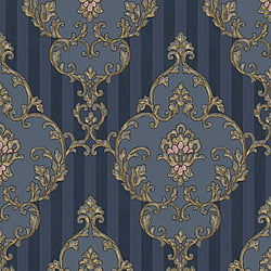 Galerie Wallcoverings Product Code: 4607 - Italian Glamour Wallpaper Collection Galerie Wallcoverings Product Code 4607 - Italian Glamour Wallpaper Collection - Blue Gold Colours - Damask over Stripe Design