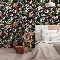 Galerie Wallcoverings Product Code: 47460 - Flora Wallpaper Collection Galerie Wallcoverings Product Code 47460 - Flora Wallpaper Collection - Schwarz, Rose, Green Colours - Floral Rhapsody Design