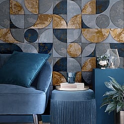 Galerie Wallcoverings Product Code: 49314 - Stratum Wallpaper Collection Galerie Wallcoverings Product Code 49314 - Stratum Wallpaper Collection - blue gold Colours - Geometrico Design
