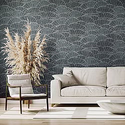 Galerie Wallcoverings Product Code: 65005 - Feel Wallpaper Collection Galerie Wallcoverings Product Code 65005 - Feel Wallpaper Collection - Navy Blue Silver Black Colours - Seashell Design