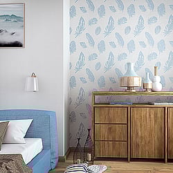 Galerie Wallcoverings Product Code: 6767-10 - Imagine Wallpaper Collection Galerie Wallcoverings Product Code 6767-10 - Imagine Wallpaper Collection - Blue Colours - Feather Motif Design