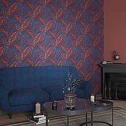 Galerie Wallcoverings Product Code: 6769-70 - Imagine Wallpaper Collection Galerie Wallcoverings Product Code 6769-70 - Imagine Wallpaper Collection - Blue Red Colours - Tropical Leaf Print Design