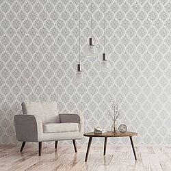 Galerie Wallcoverings Product Code: 7002 - Emporium Wallpaper Collection Galerie Wallcoverings Product Code 7002 - Emporium Wallpaper Collection - Cream Silver Colours - Emporium Ogee Design