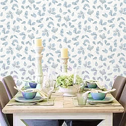 Galerie Wallcoverings Product Code: 7302 - Evergreen Wallpaper Collection Galerie Wallcoverings Product Code 7302 - Evergreen Wallpaper Collection - Blue Beige Colours - Fossil Leaf Toss Design