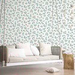 Galerie Wallcoverings Product Code: 7303 - Evergreen Wallpaper Collection Galerie Wallcoverings Product Code 7303 - Evergreen Wallpaper Collection - Aqua Mica Colours - Fossil Leaf Toss Design