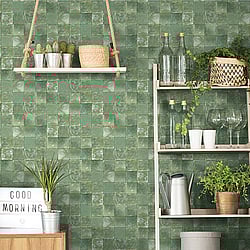 Galerie Wallcoverings Product Code: 7345 - Evergreen Wallpaper Collection Galerie Wallcoverings Product Code 7345 - Evergreen Wallpaper Collection - Dark Green Colours - Aqua Tile Design