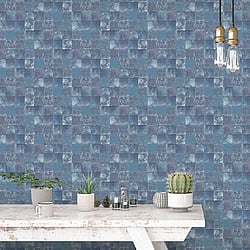 Galerie Wallcoverings Product Code: 7347 - Evergreen Wallpaper Collection Galerie Wallcoverings Product Code 7347 - Evergreen Wallpaper Collection - Navy Colours - Aqua Tile Design
