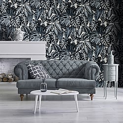Galerie Wallcoverings Product Code: 81264 - Feel Wallpaper Collection Galerie Wallcoverings Product Code 81264 - Feel Wallpaper Collection - Navy Grey Cream Blue Colours - Elephant Leaf Design
