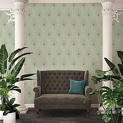 Galerie Wallcoverings Product Code: AC60005 - Absolutely Chic Wallpaper Collection Galerie Wallcoverings Product Code AC60005 - Absolutely Chic Wallpaper Collection - Blue Green Metallic Colours - Peacock Feather Motif Design
