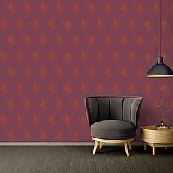 Galerie Wallcoverings Product Code: AC60007 - Absolutely Chic Wallpaper Collection Galerie Wallcoverings Product Code AC60007 - Absolutely Chic Wallpaper Collection - Metallic Red Lilac Colours - Peacock Feather Motif Design