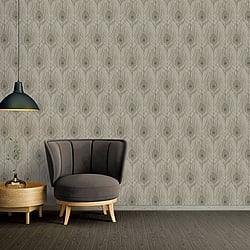 Galerie Wallcoverings Product Code: AC60008 - Absolutely Chic Wallpaper Collection Galerie Wallcoverings Product Code AC60008 - Absolutely Chic Wallpaper Collection - Blue Brown Grey Colours - Peacock Feather Motif Design