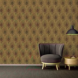 Galerie Wallcoverings Product Code: AC60010 - Absolutely Chic Wallpaper Collection Galerie Wallcoverings Product Code AC60010 - Absolutely Chic Wallpaper Collection - Brown Metallic Black Colours - Peacock Feather Motif Design