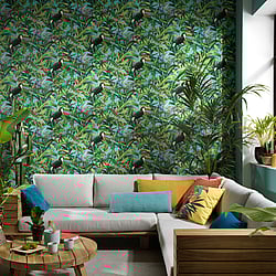 Galerie Wallcoverings Product Code: AM30002 - Amazonia Wallpaper Collection Galerie Wallcoverings Product Code AM30002 - Amazonia Wallpaper Collection - Turquoise Multi-Coloured Colours - Tropical Birds Design