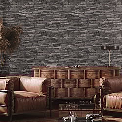 Galerie Wallcoverings Product Code: BB51146 - Bricks And More Wallpaper Collection Galerie Wallcoverings Product Code BB51146 - Bricks And More Wallpaper Collection - Grey Black Colours - Rocky Retreat Motif Design