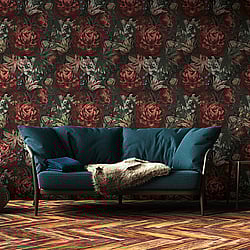 Galerie Wallcoverings Product Code: BW51000 - Blooming Wild Wallpaper Collection Galerie Wallcoverings Product Code BW51000 - Blooming Wild Wallpaper Collection - Green Red Colours - Antique Floral Motif Design
