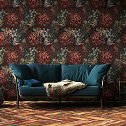 Galerie Wallcoverings Product Code: BW51000 - Blooming Wild Wallpaper Collection Galerie Wallcoverings Product Code BW51000 - Blooming Wild Wallpaper Collection - Green Red Colours - Antique Floral Motif Design