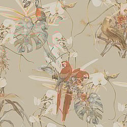 Galerie Wallcoverings Product Code: BW51027 - Blooming Wild Wallpaper Collection Galerie Wallcoverings Product Code BW51027 - Blooming Wild Wallpaper Collection - Orange Brown Beige Colours - Exotic Parrot Motif Design