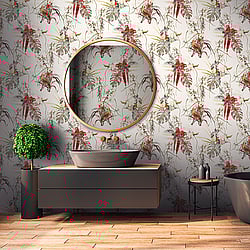 Galerie Wallcoverings Product Code: BW51028 - Blooming Wild Wallpaper Collection Galerie Wallcoverings Product Code BW51028 - Blooming Wild Wallpaper Collection - Cream Red White Colours - Exotic Parrot Motif Design